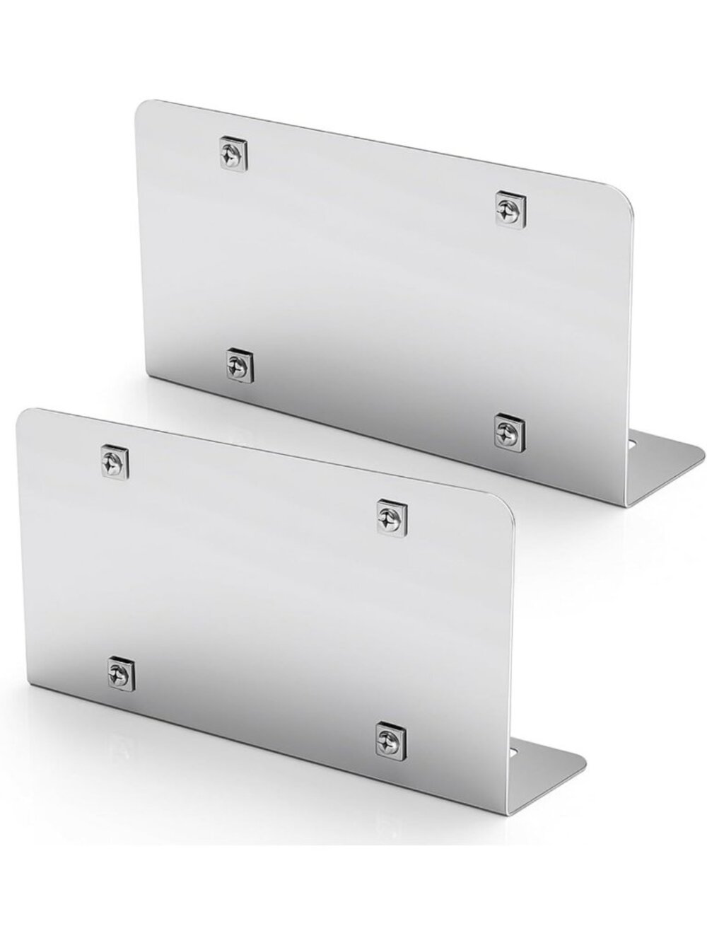 Set of 2 Stainless Steel License Plate Frames with Flange, Silver Finish